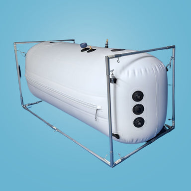 Newtowne Hyperbarics C4-34" (120L Compressor) Hyperbaric Chamber for Home, Office, and Clinical Use in White - shown here at Elite Health Way - as seen on Elite Health Way