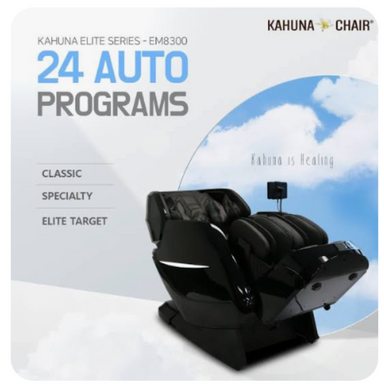KAHUNA CHAIR – 3D+@ SL-Track 4 Roller System Ultimate Relaxation EM-8300 [Black] Elite Health Way