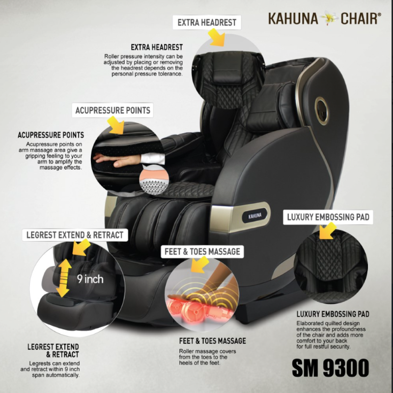 Kahuna Massage Chair Kahuna 4D+ Dual Air Float Flex HSL-track with Infrared heating SM-9300 Black from elite health way