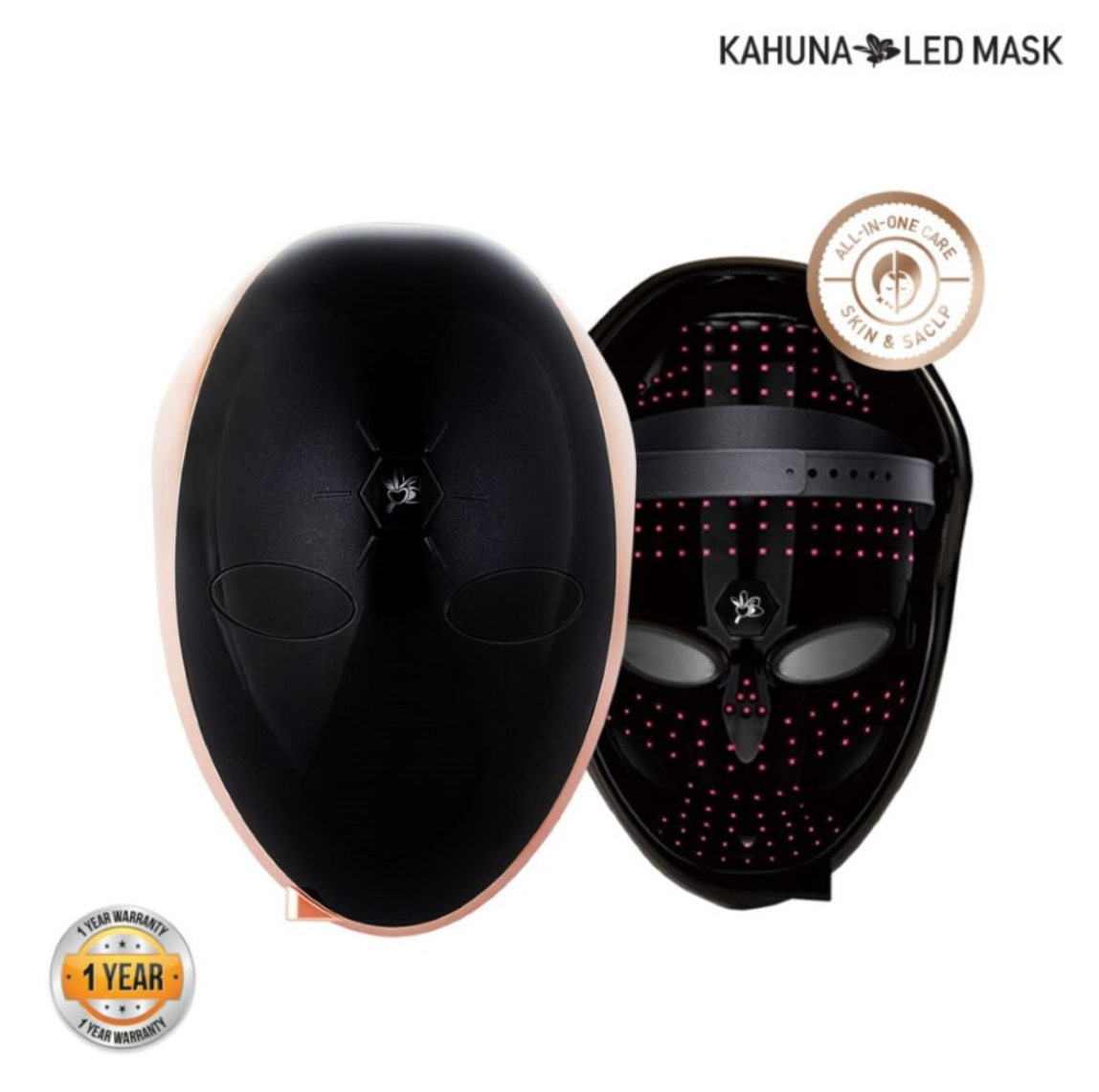 MADE IN KOREA, Korean Beauty Secret, Healthy Glowing Glass Skin - Kahuna Premium LED mask - Collagen Activation - Black/RoseGold